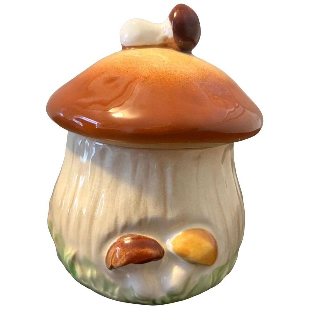 Vintage Lefton Mushroom Sugar Bowl Honey Pot Jam Jelly Jar 1970s